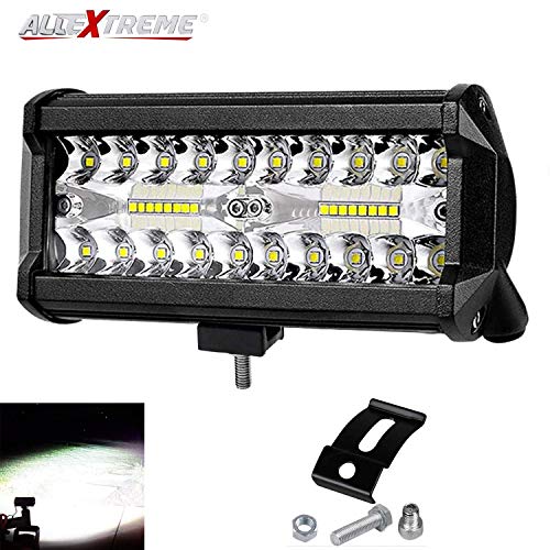 Image of AllExtreme EX36LW1 7 inch 36 LED Fog Light Triple Row Flood Spot Combo Beam Driving Lamp Bar for Car Motorcycle SUV Bike Truck (72W, White, 1 Pc)