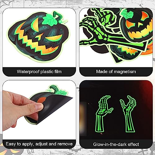 Image of 21PCS Halloween Car Magnets Decorations - Magnetic Glow-in-The-Dark Bats Pumpkin Skeleton Hands, Garage Door Refrigerator Trunk or Treat Cruise Decor