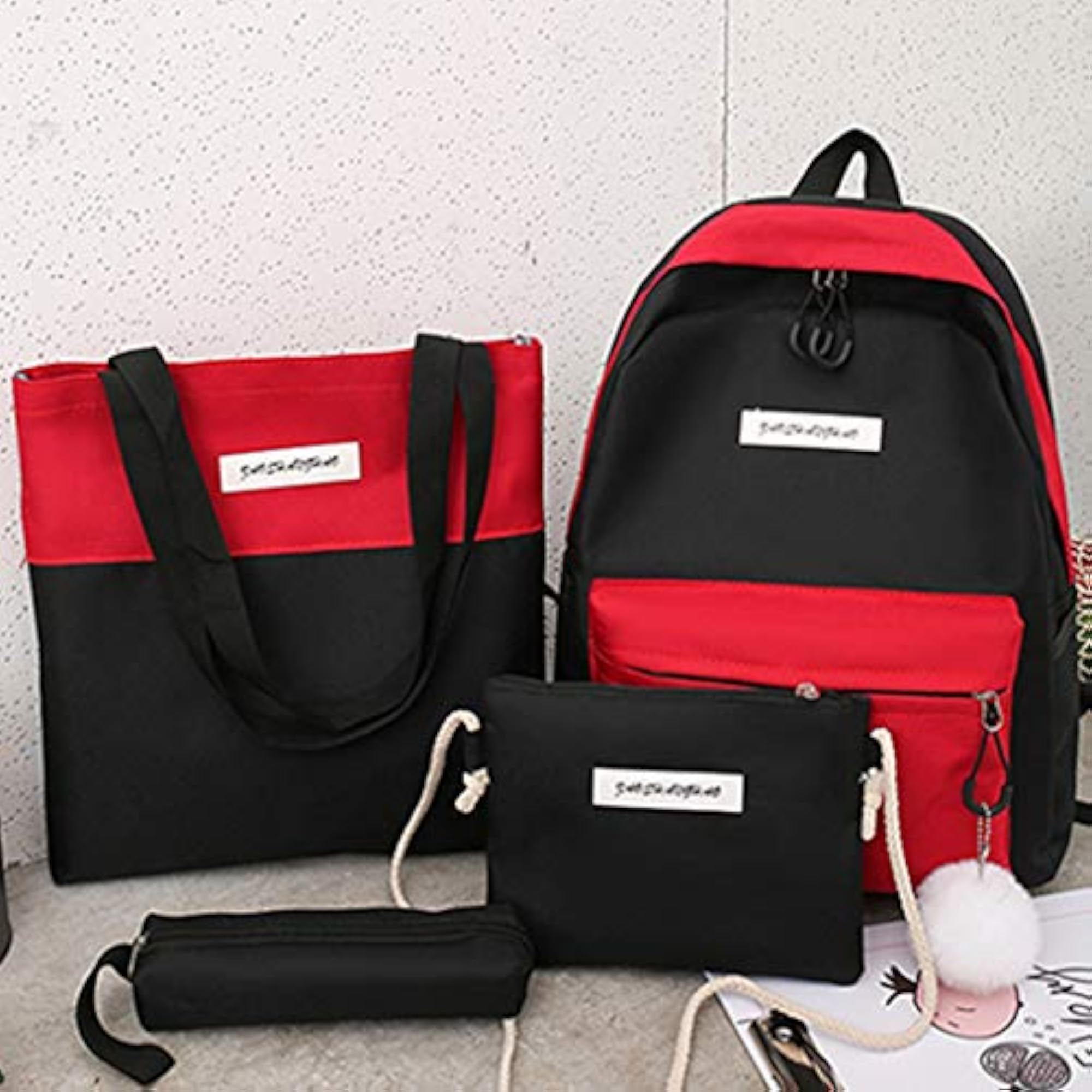 4Pcs School Backpack Set for Girls and Boys, Canvas Bags