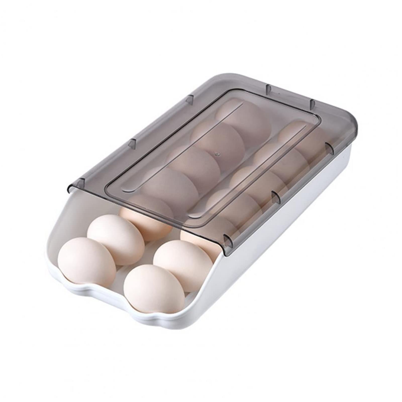 Cesta de Huevos Caja de Huevos rodante Cubierta Transparente Apilable Ahorro de Espacio Soporte de Almacenamiento de Huevos Deslizante automático para el hogar (Negro Transparente)