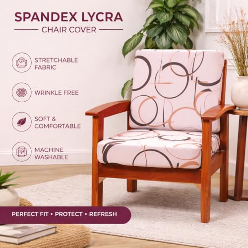 Image of STITCHNEST 'Contour Fit Series' Stretchable Printed Wooden Sofa Cover (Pack of 2) - Elastic Wooden Chair Cover | Wooden Sofa Seat Cover | Size - 20-21 x 20-21 x 3-5 in