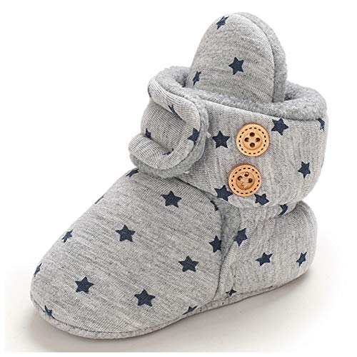 LAFEGEN Baby Booties for Boys Girls with Soft Cotton Lining Non Slip Gripper Newborn Infant Slipper Socks Toddler First Walker Crib Shoes 0-18 Months, 06 Light Grey, 6-12 Months Infant