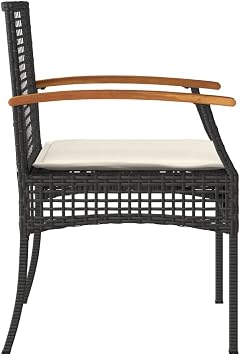 3 Piece Outdoor Bistro Set with Cushions, Black Poly Rattan Patio Furniture Set with Acacia Wood Table and Weather-Resistant Chairs for Garden, Backyard, Balcony