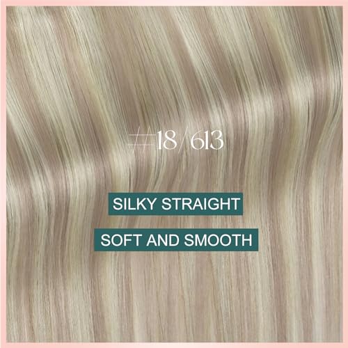 Image of Easyouth Wire Hair Extensions Blonde Highlight Wire Hair Extensions Real Human Hair Ash Blonde Highlights Blond Fish Line Remy Hair Extension for Short Straight Hair 12 Inch 70g