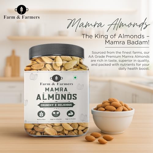 Image of Farm & Farmers Mamra Almonds 250 GM | AA Premium Badam Giri | High In Fiber & Boost Immunity | Whole Natural Badam | Hygienically Packed Healthy Snacks For Adults & Kids.