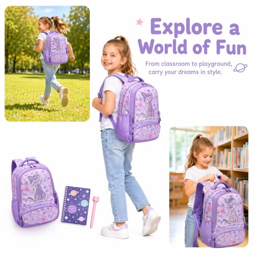 Jumpopack Cat Backpacks for Girl School Backpack for Girls Elementary Girls Backpack with Lunch Box Back to School Bag Bookbag (Sequin Cat - image 3