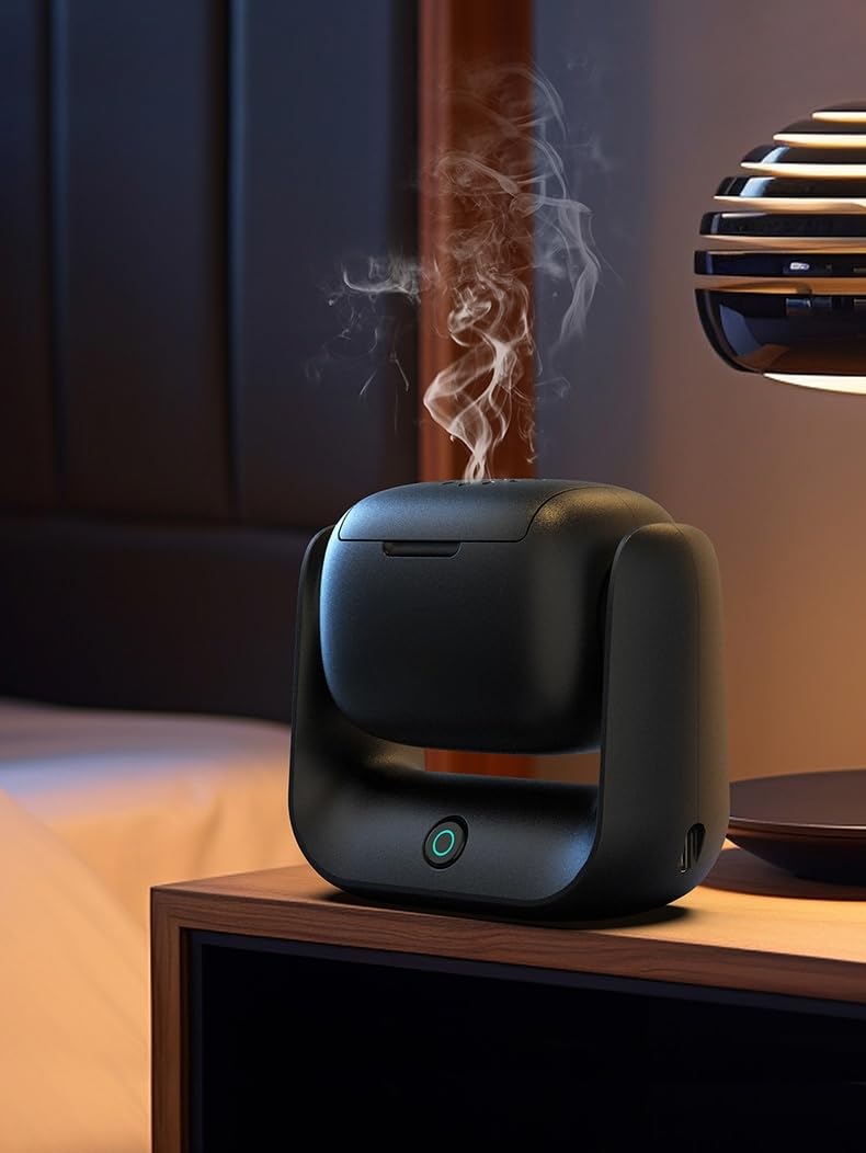Brûleur électrique portable Bakhour – Brûleur d'encens rotatif sans fil avec indicateur LED, diffuseur d'arôme rechargeable Oud et d'encens, chauffage rapide, diffuseur de parfum sans fumée pour la