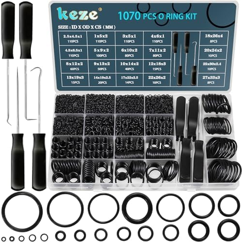 KEZE 1070 Pcs Rubber O-Ring Assortment Kit,20 Sizes Assorted O Rings