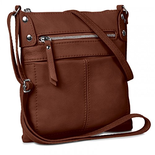 Caspar Damen Ledertasche/Umhängetasche/Messenger Bag mit vielen Fächern aus weichem italienischem Leder - viele Farben - TL640, Farbe:marone