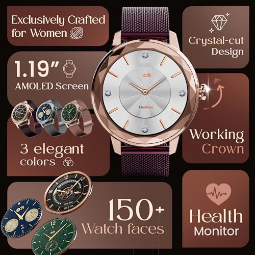 Image of GOBOULT Alora Smart Watch 1.19'' AMOLED Display, BT Calling, Rotating Bezel, 150+Watchfaces, 800 Nits Brightness, AI Voice Assistant, SpO2 Monitoring, 120+ Sports Mode (Red Wine)