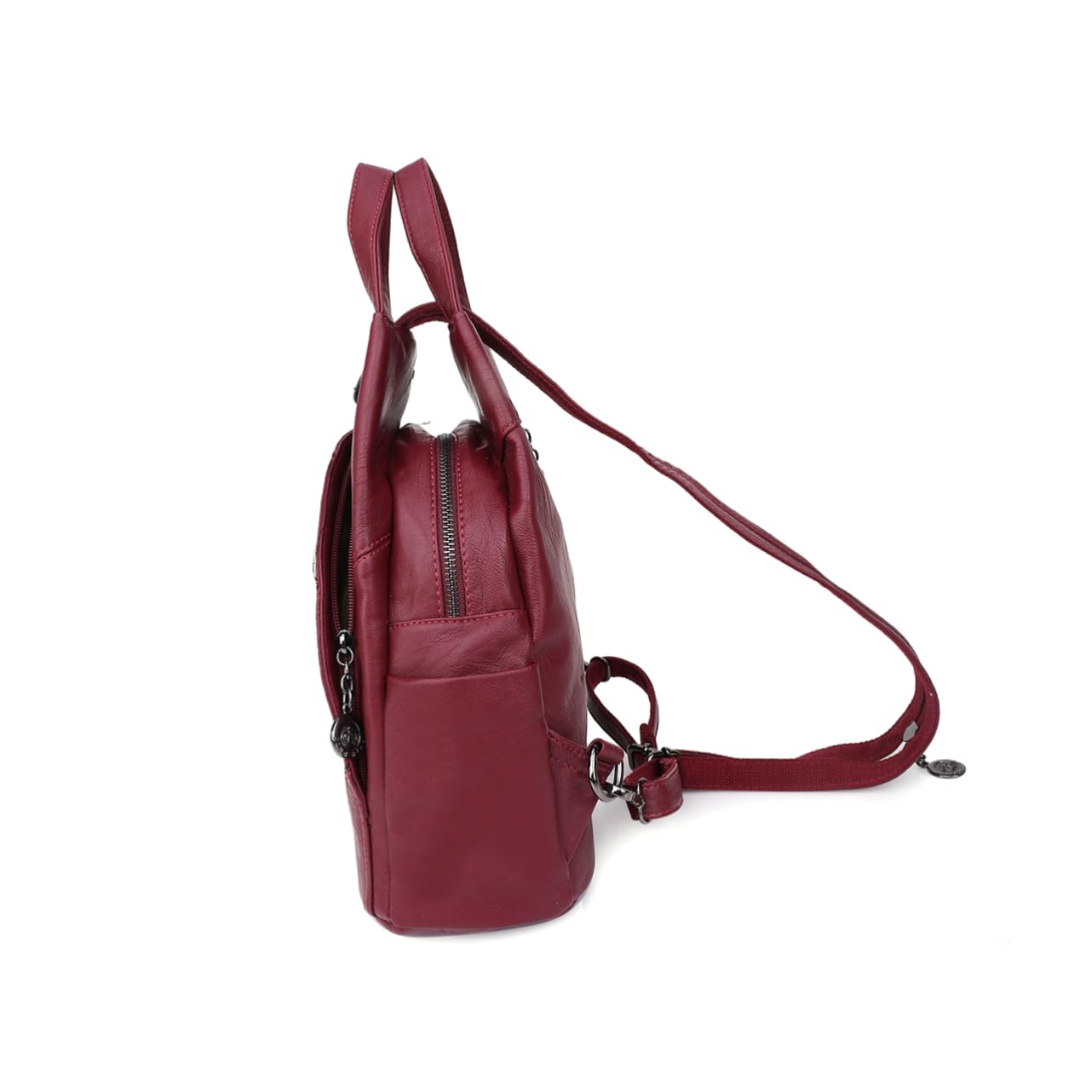 Healvian PU Leather Theft Satchel Backpack for Teenage Stylish Double Shoulder Bag with Zippered Compartments and Side Pockets for Travel and School Wine Red
