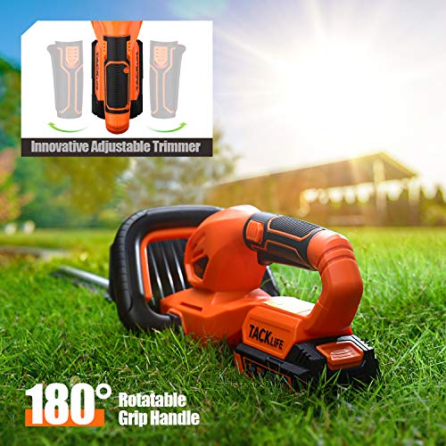 TACKLIFE Cordless Hedge Trimmer, 22-Inch Hedge Trimmer, 20V Battery and Charger Included, Rotating Rear Handle, 0.74-in Cutting Gap, with Blade Cover, for Hedges, Shrubs and Bushes Cutting-DHT1A