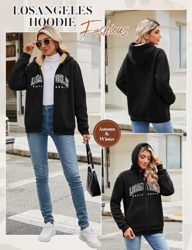 FemiChic Hoodie Damen Fleecejacke Jacke Herbst Winter Sweatjacke mit Kapuze Warm Damen-Jacken Pullover Gross Grössen Kapuzenpullover Sweatshirt mit Zipper(Schwarz,M)