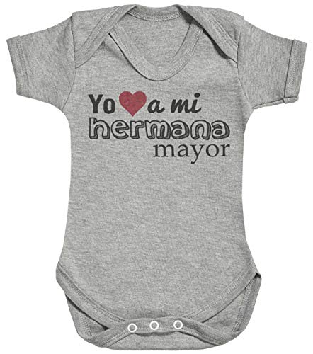 Spoilt Rotten SR - Yo (Heart Shape) a mi Hermana Mayor Camisillas para bebé - Body para bebé niño - Body para bebé niña - 0-3 Meses Gris