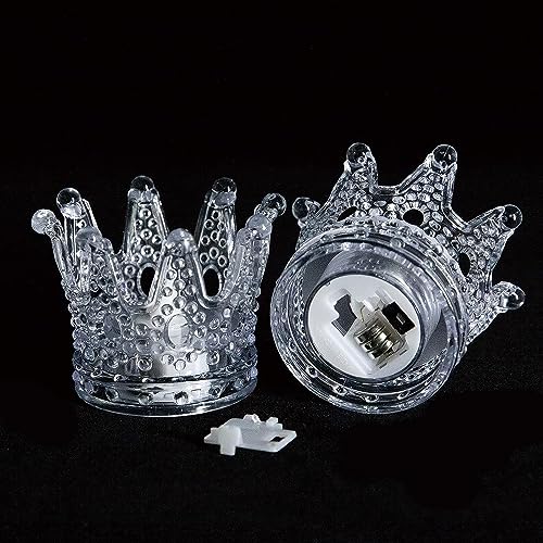 Image of One94Store 3 pcs Set Crown Shaped Flameless and Smokeless Decorative Candles Transparent Acrylic Led Tea Light Candle for Christmas, Festival,Candles (3 Pieces, Yellow, 5 cm) 3 pc Set