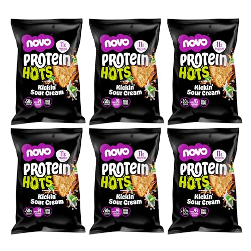 Novo Nutrition Protein Hots - Kickin Sour Cream & Chilli (6 x 45 g) | Healthy Snack | High Protein & Fibre | 1 Box of 6 Pack | Low-Calorie Low Fat | Eat On-The-Go | 93 Calories Per Serving