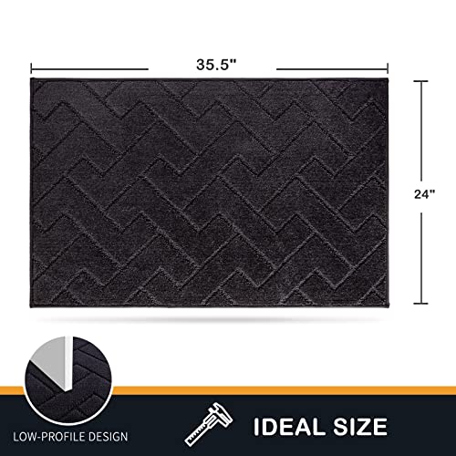 PURRUGS Dirt Trapping Door Mat 24" x 35.5", Non-Slip Machine Washable Entry Rug, Shoe Scraper, Dog Doormat, Super Absorbent Welcome Mat for Front & Back Door, Muddy Wet Shoes & Paws, Black