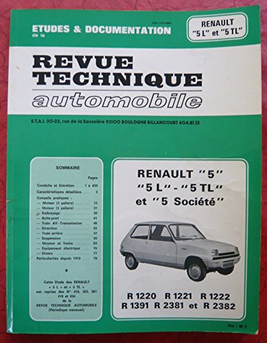  Etudes & documentation de la Revue technique automobile : Renault \'5\' \'5 L\' et \'5 TL\'