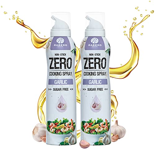 Rabeko Zero spray para cocinar bajo en calorías | AJO | 800 raciones, 2 kcal por pulverización | Spray para freír, asar y hornear | sin aditivos, sin azúcar | sin gluten ni lactosa 2 x 200ml