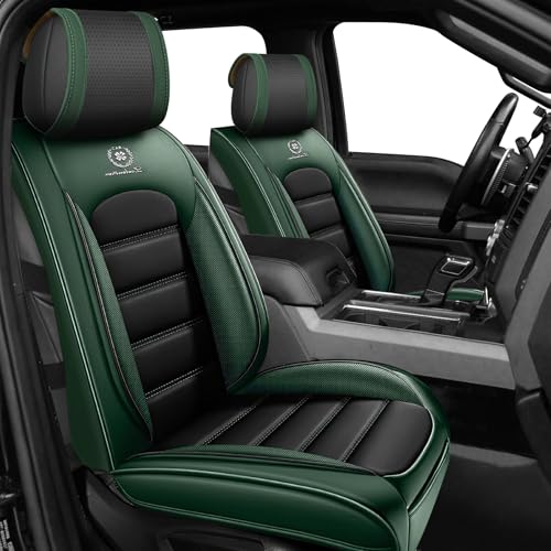 Image of Full Set Car Seat Covers for Ford F-150 F-250 F-350 XL XLT STX Lariat King Ranch Platinum Raptor Seat Covers 2007-2026, Waterproof Seat Protectors(Standard 5 Seats /Black&Green)