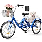 YITAHOME 24 & 26 Inch Adult Tricycle, 1 & 7 Speed 3 Wheel Bikes, Large Seat with Backrest Trike for Adults with Front & Rear Baskets, Cruiser Bike for Seniors Women Men Commute Picnic Outdoor