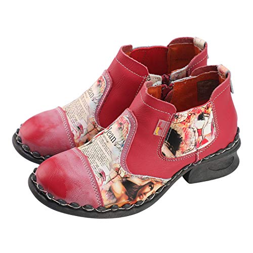 TMA EYES Women's Leather Ankle Booties Casual Shoes Pull on with Zipper for Outdoor3