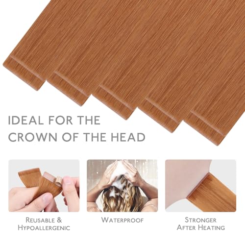 Image of WENNALIFE Invisi Edge Tape in Hair Extensions Human Hair,#30,24 Inch | 24 Inch 30g 10pcs Auburn Ginger Invisi Remy Hair tensions Natural Seamless Injected Straight tensiones