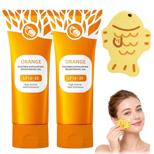 TRMPLX 2 Piezas Gel exfoliante de naranja,con enzimas de naranja. orange gel exfoliante,Hidratación y purificación facial profunda para rostro y cuerpo (Regalando esponjas de baño) C