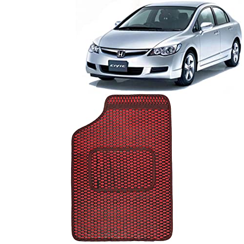 Image of Kingsway Dotted Design Car Floor Foot Mats Universal Fit for Honda Civic, Model Year : 2006-2015, Water and Dustproof, Color Red, Set of 5 Pieces