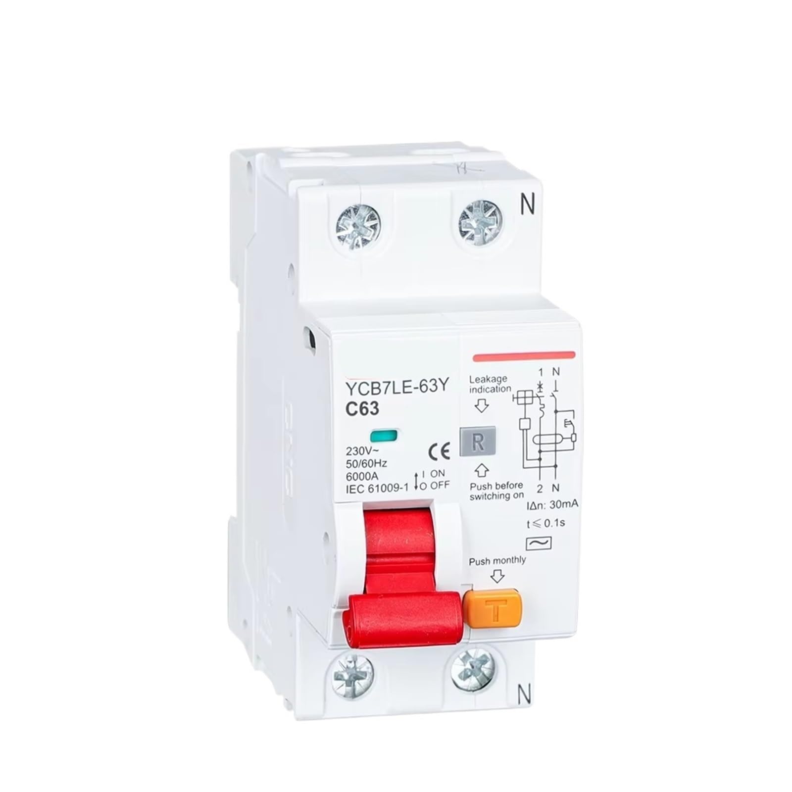 230V 50/60Hz RCBO 30mA Residual Current Circuit Breaker with Overcurrent and Leakage Protection(32A)