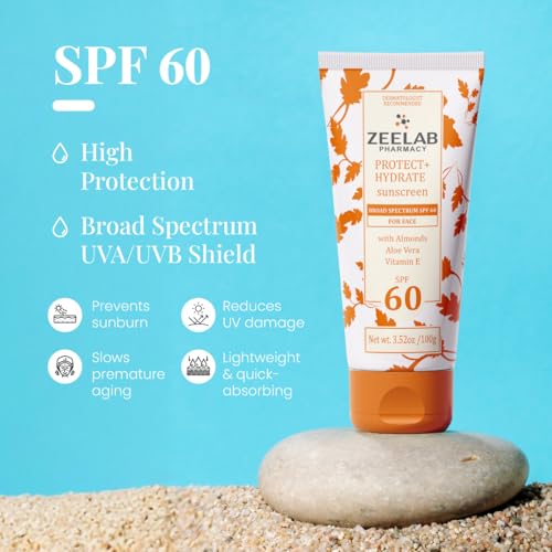 Image of Zeelab Sunscreen Lotion SPF 60+ | Broad Spectrum UVA /UVB Protection | Lightweight, Non-Greasy Formula with Aloe Vera, Almond Oil & Vitamin E | Prevents Sunburn, Tanning & Ageing | 100 gm