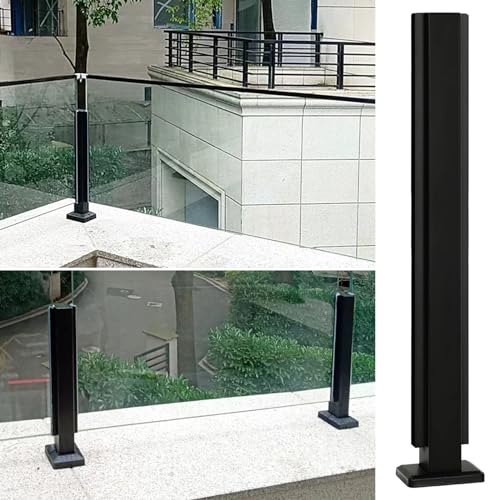 Poteau de garde-corps noir fixation verre securise sans percer