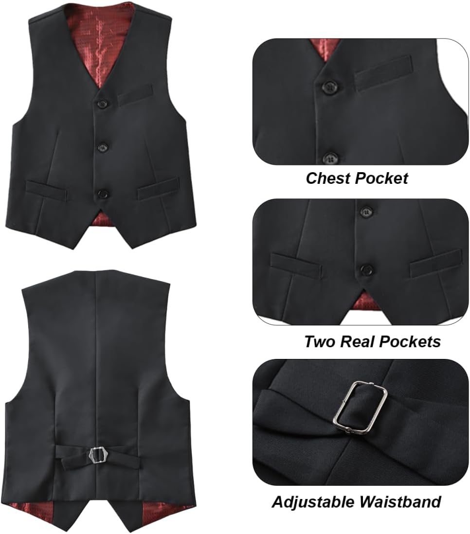Boys Suit 5 Piece Vest Pant Set Slim Fit Prom Suits Formal Wedding Tuxedo Outfit Set Vest Shirt Tie Pants Sets for Kids Boy