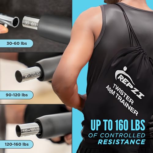 Premium Twister Arm Trainer by REPZI for Chest Workout Equipment 30 to 160 lb, Adjustable 3 Resistance Levels Arm Trainer for Men & Women, Home Gym Upper Body Workout Equipment with Gloves & Carry Bag by REPZI - Image 5