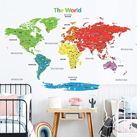 DECOWALL DL3-1902N Colorful World Map Wall Stickers Cover