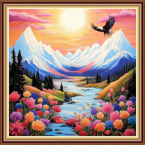 Image of Funart Stamped Cross Stitch Kits for Beginners Full Range of Cross Stitching Preprinted Embroidery Kits for Adults, 11CT Embroidery Pattern Needlepoint Kits- (ArtColors28)