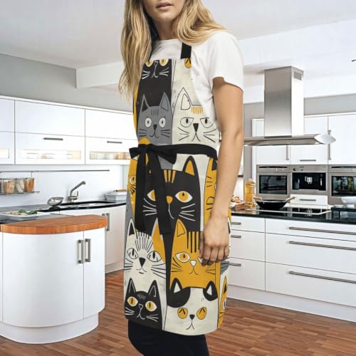 Tablier bavette chat jaune animé moderne avec impression textile HD durable - 2