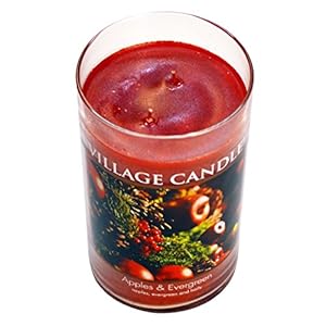 Village Candle Apples Evergreen Large Tumbler Glass Jar Scented Candle 19 oz Red