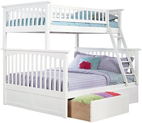 Columbia Bunk Bed with 2 Flat Panel Bed Drawer, Twin Over Full, White