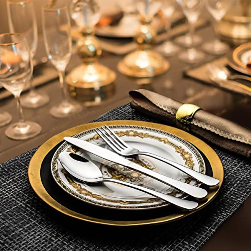 Foto von Besteck-Set, schwarzes Besteck-Set für 6, 30 teiliges Edelstahl-Besteck-Set, Messer und Löffel und Gabel-Set, Besteck-Set hochglanzpoliert, glatte Kanten, spülmaschinenfest (Silber)