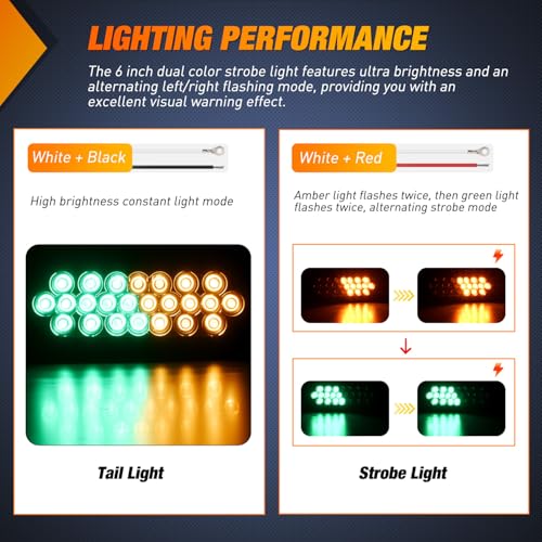 Image of Nilight Strobe Lights 2PCS 6Inch Oval 24LED Amber Green Warning