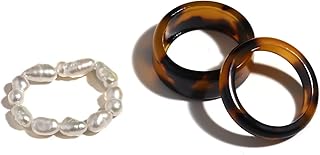 3Pcs/Set Fashion Acrylic Aottled Tortoise Leopard Textured Stacking Rings Vintage Resin Pearls Knuckle Rings for Women Punk Cool Jewelry