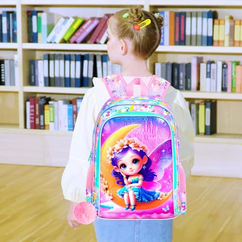 Image of AGSDON 3PCS Girl Backpacks for Elementary Kids Backpack School with Lunch Box, 16 inch Bookbag for Girls 3 in 1 Set for Water Resistant
