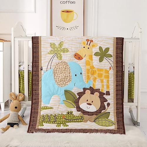 Image of Wowelife Crib Bedding Set Safari, Premium 3-Piece Baby Bedding Set Brown, Baby Crib Bed Set, Breathable and Soft for Baby Boy and Girl