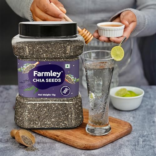 Farmley Chia Seeds 1 Kg, I Seeds for Eating | Seeds for Weight Management | Rich in Calcium, Omega-3, Protein, Fibre, & Non GMO, Reusable Jar (Pack of 1)
