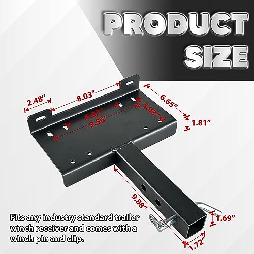 VONLX Winch Hitch Mounting Plate, Towing Winch Mounts Universal 2" Receiver Trailer Hitch Winch Mount Bracket for Recovery Winches Hitch Winch Cradle Mounting Plate Fit for ATV UTV SUV Pickup Truck - Thumbnail 3