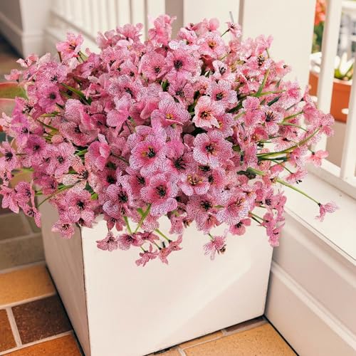Geegoods 16 Bundles Pink Artificial Mums Flowers for Outdoors