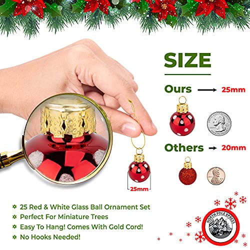 1 Inch Mini Red & White Peppermint Glass Ball Christmas Ornaments Set Of 25 Balls | Miniature Christmas Tree Ornaments | Rustic Christmas Decorations | Mini Christmas Tree Decorations For Small Trees #TOP2