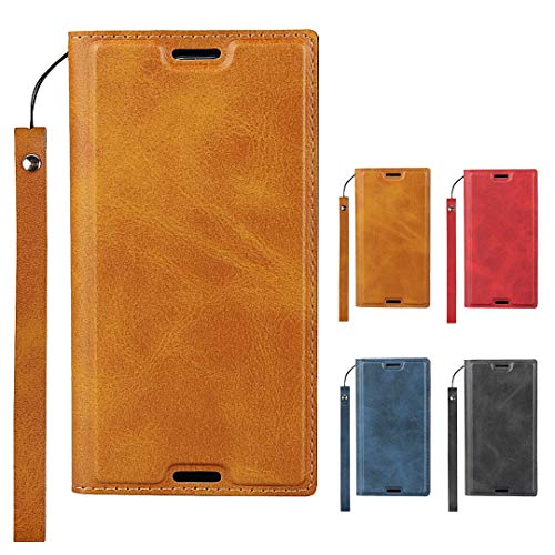 Elick Xperia XZ1 Compact SO-02K ケース カバー 超薄型 軽量 手帳型 エクスペリア XZ1 コンパクト SO-02K docomo ケース 高級PUレザー マグネット式 ストラップ付き カード収納 スタンド機能 スマホケース ブラウン