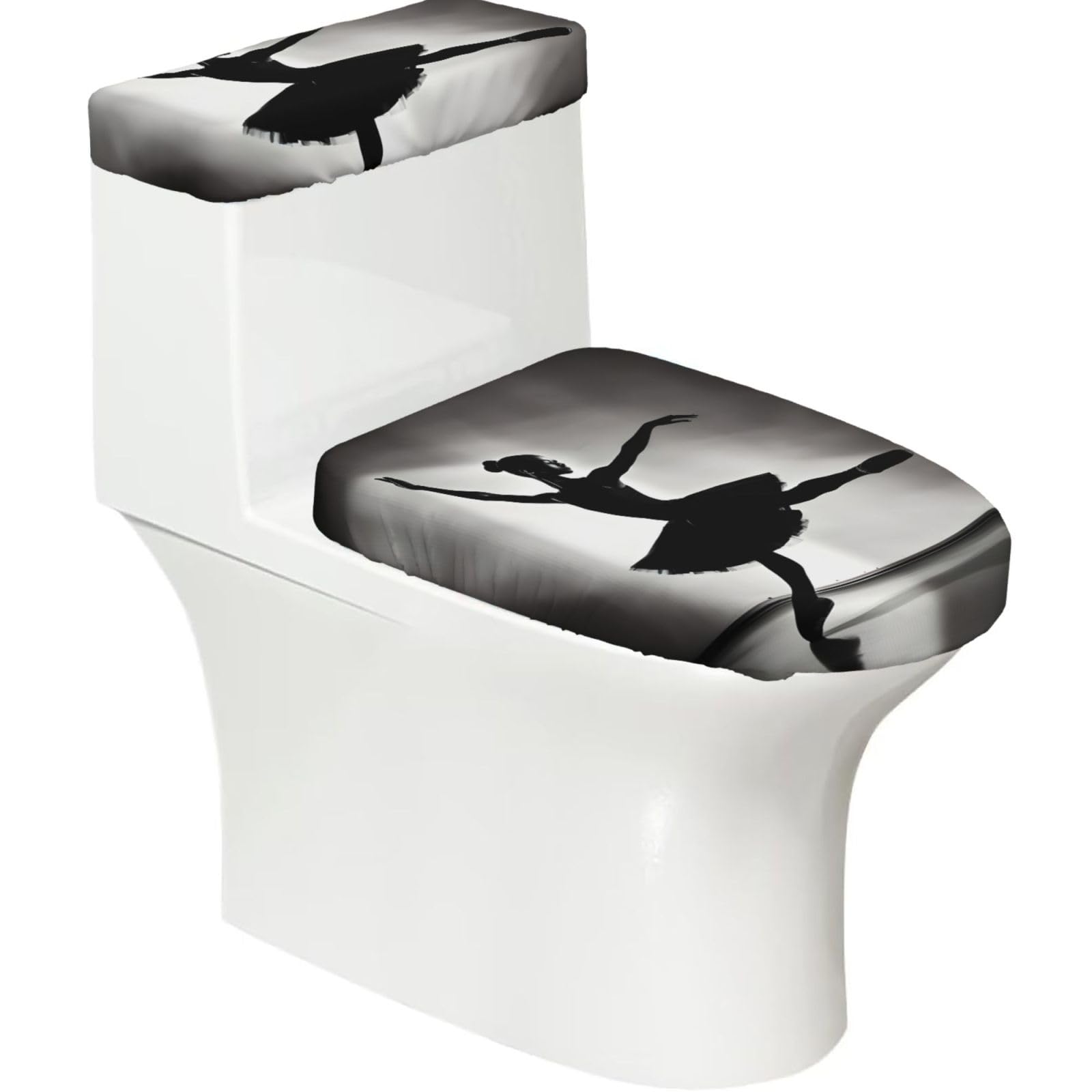 Ballerina Dance Printed Toilet Tank and Lid Cover Set of 2 for Most Bathrooms, Fits Elongated Round Toilets
